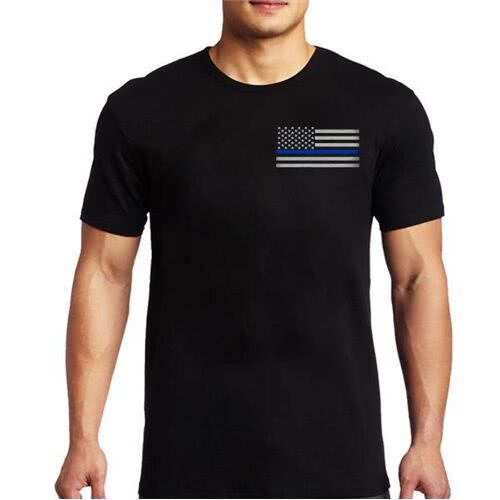 Thin Blue Line Men's - T-Shirt - Thin Blue Line Flag - Black, 2XL